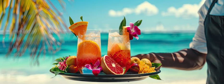 Beautiful exotic cocktails on the beach. Selective focus. drinks.