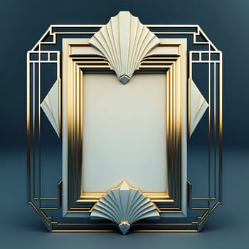 Golden ornamental art deco frame on black bakcground. Retro golden art deco or art nouveu frame with vintage ornament. Generative AI