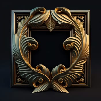 Golden ornamental frame on black bakcground. Retro golden frame with vintage ornament. Generative AI