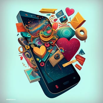 Smartphone screen: Vector illustration of mobile phone with colorful doodles on the screen