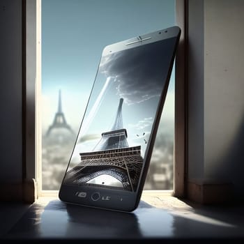 Smartphone screen: Smartphone with Eiffel Tower on the screen. 3d rendering