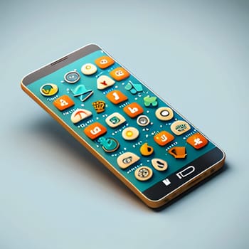 Smartphone screen: Smartphone with application icons on the screen. 3d illustration.