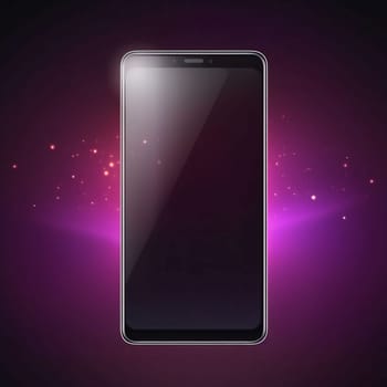 Smartphone screen: Realistic black smartphone with blank screen on purple background. Vector illustration