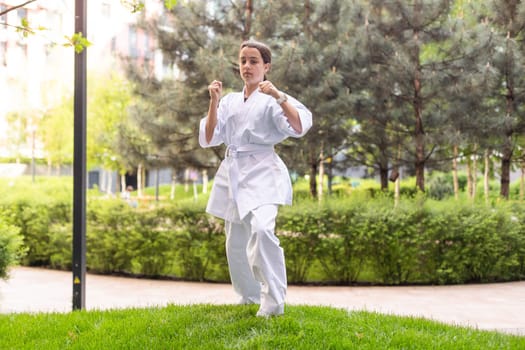 Girl in Karate Taekwondo Fighting Stance. High quality photo