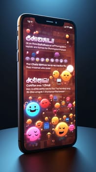 Smartphone screen: Smartphone with smiley face app on screen. 3D rendering