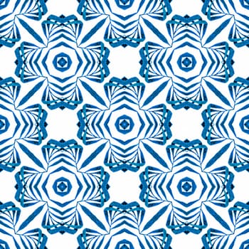Watercolor summer ethnic border pattern. Blue fantastic boho chic summer design. Textile ready pleasant print, swimwear fabric, wallpaper, wrapping. Ethnic hand painted pattern.