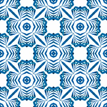 Watercolor summer ethnic border pattern. Blue fantastic boho chic summer design. Textile ready pleasant print, swimwear fabric, wallpaper, wrapping. Ethnic hand painted pattern.