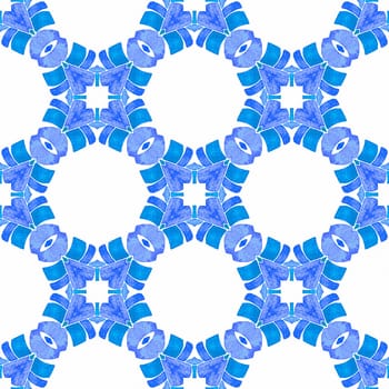 Watercolor medallion seamless border. Blue juicy boho chic summer design. Medallion seamless pattern. Textile ready amusing print, swimwear fabric, wallpaper, wrapping.