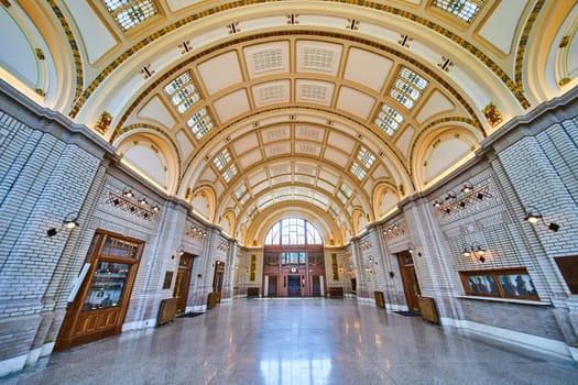 Elegant Baker Street Station interior with classical architecture and natural light, Fort Wayne.