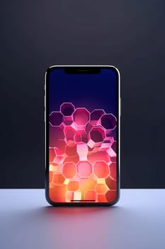 Smartphone screen: Smartphone with hexagons pattern on the screen. 3D rendering