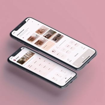 Smartphone screen: New Phone X and Phone 11 Plus on a pink background. Phone was created and developed by the inc.