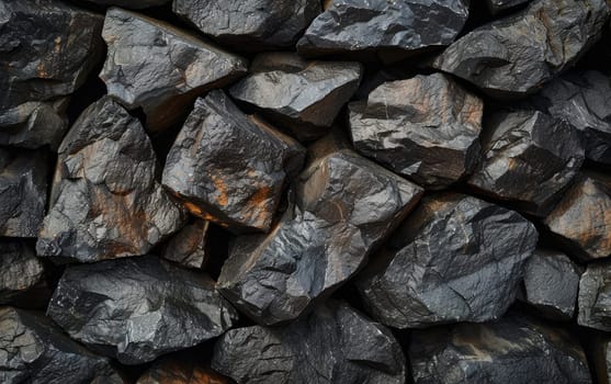 Close-up view of a pile of coal with a rough, irregular shape and texture