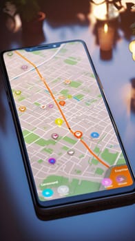Smartphone screen: Smartphone with gps map on the screen. 3d rendering