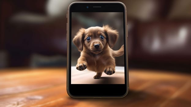 Smartphone screen: Smartphone with a picture of a dachshund dog.