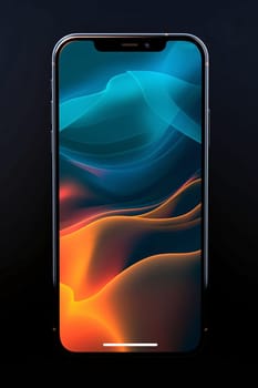 Smartphone screen: Smartphone with abstract colorful waves on black background. Vector illustration.