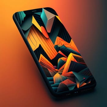 Smartphone screen: Smartphone with colorful abstract geometric background. 3d render illustration.