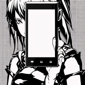 Smartphone screen: Vector illustration of a pretty girl with a smartphone in her hand.