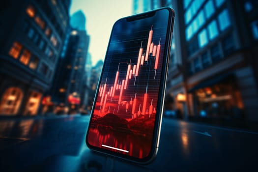 Smartphone screen: Smartphone with stock market chart on screen. 3d rendering.