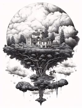 Earth Day: Paintography - Illustration of a fantasy landscape with a tree and a house