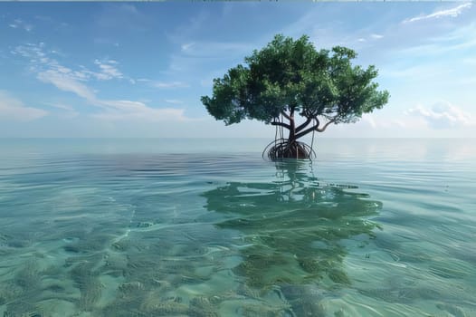 Earth Day: Mangrove tree in the sea, 3d render.