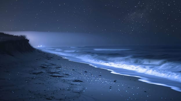 Earth Day: Beautiful night landscape with starry sky over the ocean and sandy beach