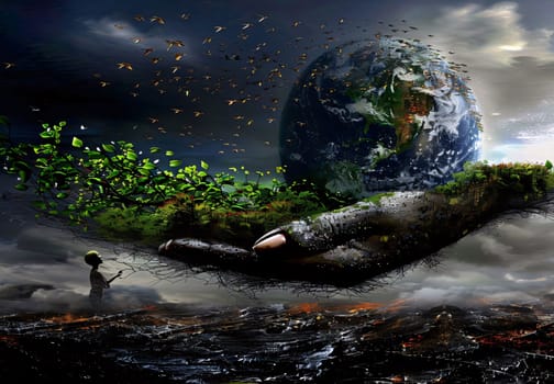 Earth Day: Planet earth in the hands of a man. Environmental conservation concept.