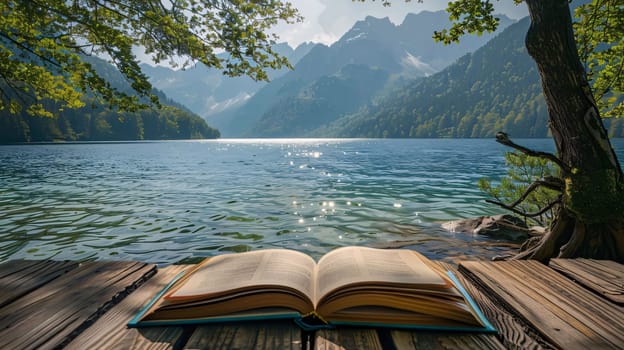 World Book Day: Book on the shore of lake Brienzersee, Bavaria, Germany
