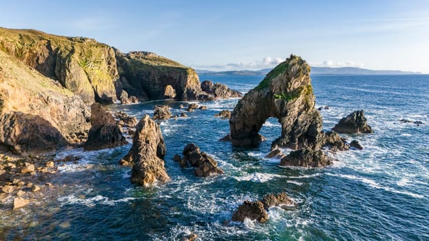 Aerial view of the Crohy Head Sea Arch, County Donegal - Ireland