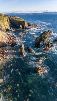 Aerial view of the Crohy Head Sea Arch, County Donegal - Ireland