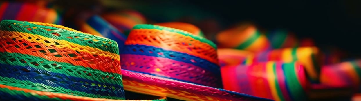 Cinco de Mayo: Traditional mexican sombrero hats on black background, closeup