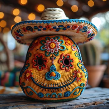 Cinco de Mayo: Mexican sugar skull in traditional mexican sombrero hat