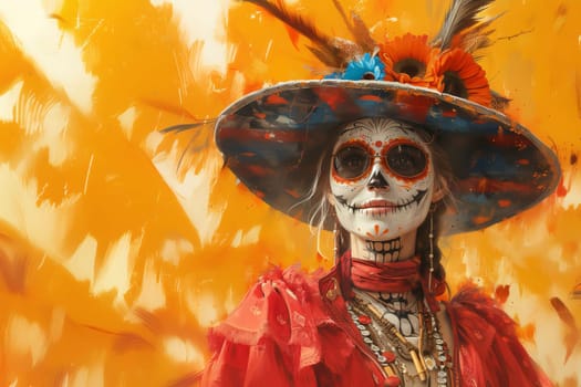 Cinco de Mayo: Portrait of a beautiful woman in sugar skull costume. Dia de los muertos. Day of The Dead.