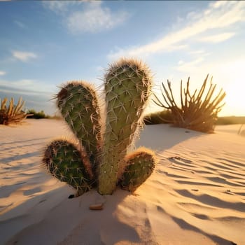 Plant called Cactus: cacti in the desert at sunset. Selective focus.
