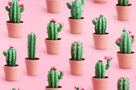 Plant called Cactus: cacti in pots on pink background. Minimal concept.