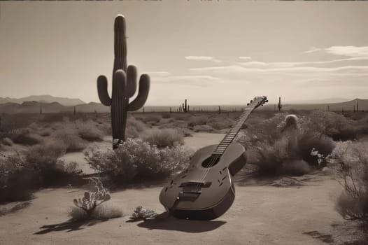 Plant called Cactus: Guitar in the desert with cacti in the background