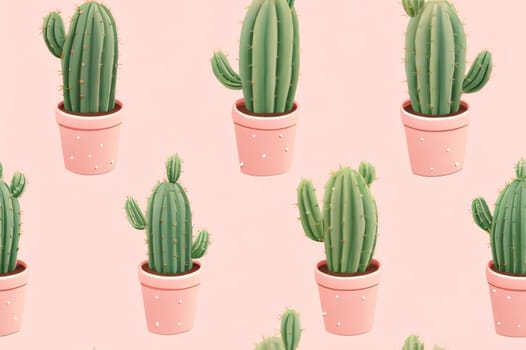 Plant called Cactus: Seamless pattern with cacti in pots on pink background