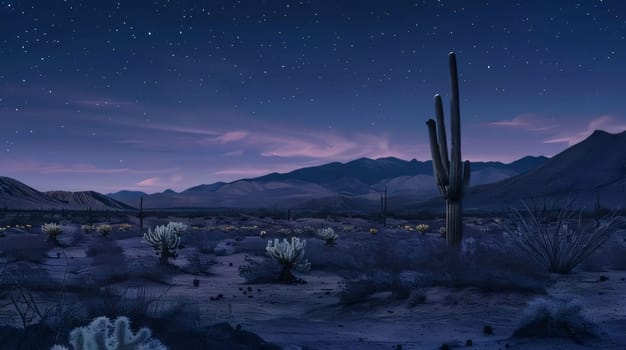 Plant called Cactus: cacti in the desert at night. 3D rendering.