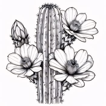 Plant called Cactus: Black and white cactus illustration. Hand drawn cacti.