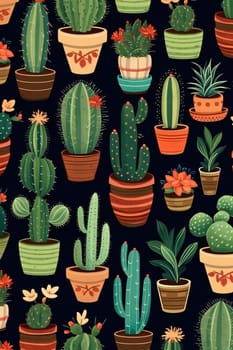 Plant called Cactus: Seamless pattern with cacti and succulents. Vector illustration