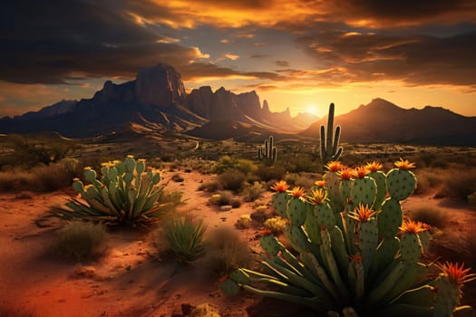 Plant called Cactus: cacti in the desert at sunset. 3D Rendering