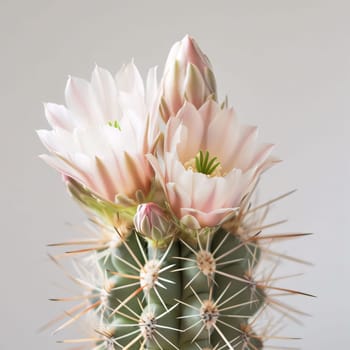 Plant called Cactus: Cactus flower with pink and white petals on white background.