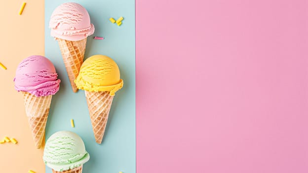 Ice cream colourful summer treat, sweet dessert in summertime, holiday food idea