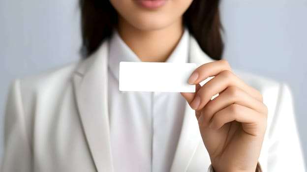 A white empty business card held in the hand, ready to be customized with contact information and branding for a professional touch.