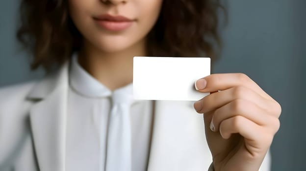 A white empty business card held in the hand, ready to be customized with contact information and branding for a professional touch.