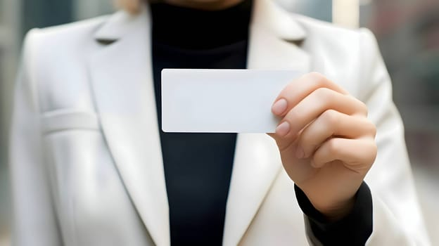 A white empty business card held in the hand, ready to be customized with contact information and branding for a professional touch.