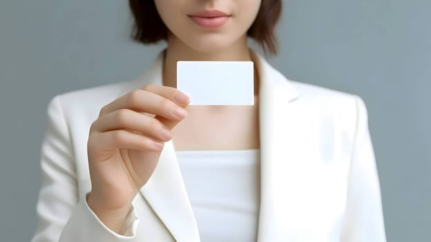 A white empty business card held in the hand, ready to be customized with contact information and branding for a professional touch.