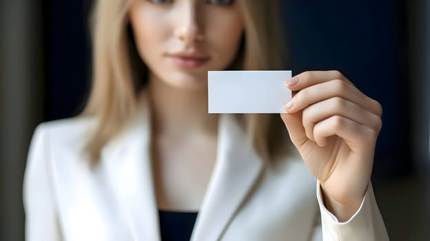 A white empty business card held in the hand, ready to be customized with contact information and branding for a professional touch.