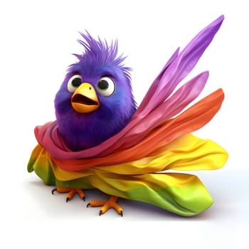 An isolated rainbow-colored bird against a white background, showcasing its captivating and multicolored plumage.