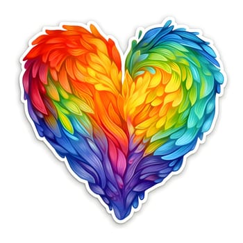 A heart formed by vibrant rainbow splashes, standing out against a clean white background, symbolizing joy, diversity, and love.