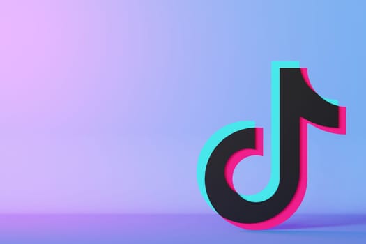 Leipzig, Germany - 15-05-2024: vibrant 3D rendering of the Tik Tok logo against a gradient background, perfect for social media themes and digital marketing content with ample copy space. Tiktok. 3D